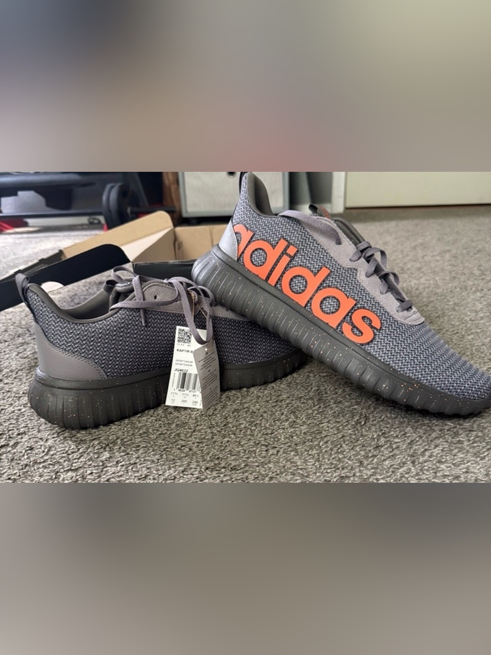 Men’s Adidas Gray Knit Trainers with Orange Logo Accent Size 12